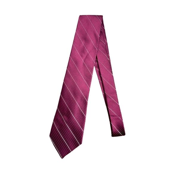 Calvin Klein Mens Neck Tie Burgundy Striped Silk Suit Tie For Men Formal - Picture 1 of 8